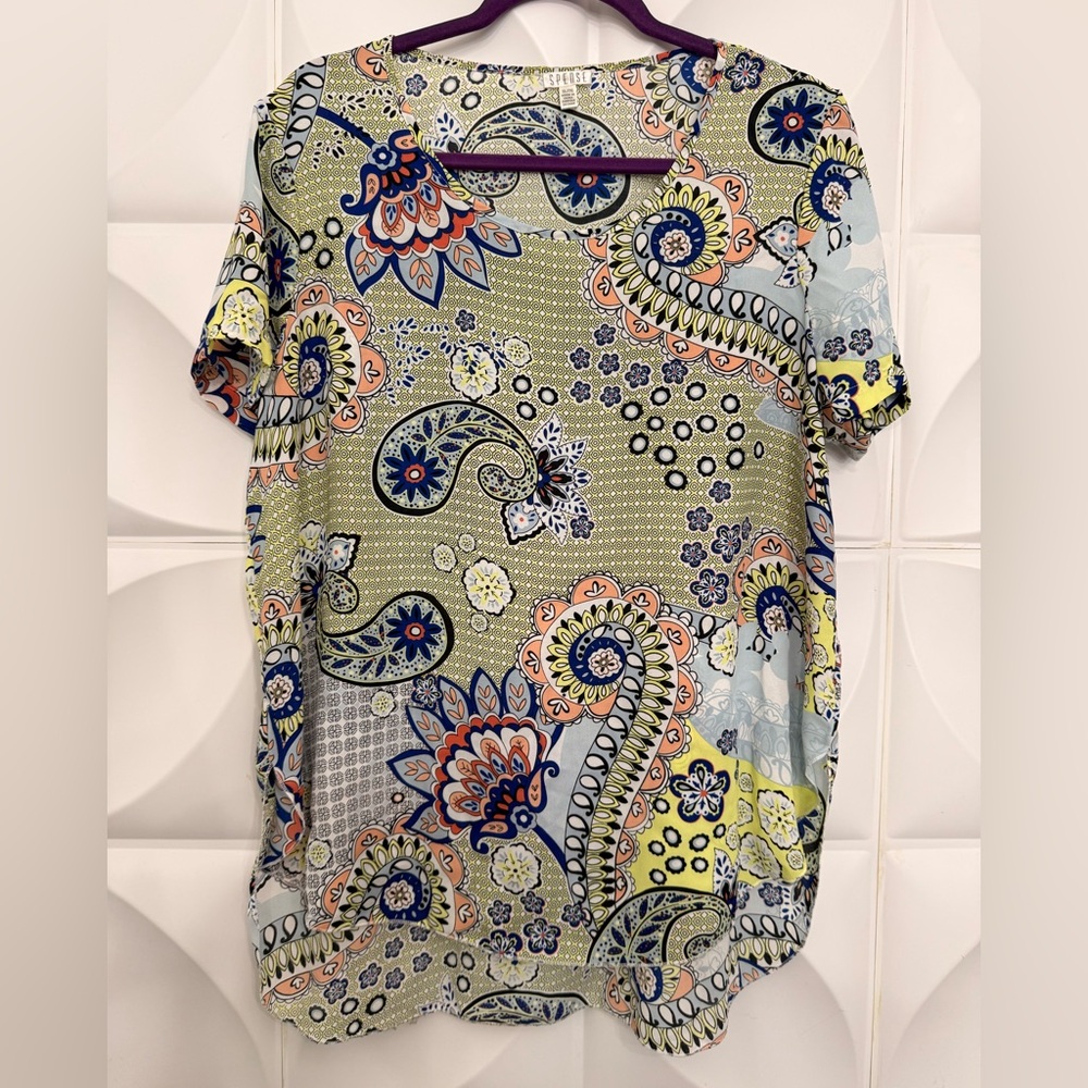 Spense Multicolor Paisley Short Sleeve Top